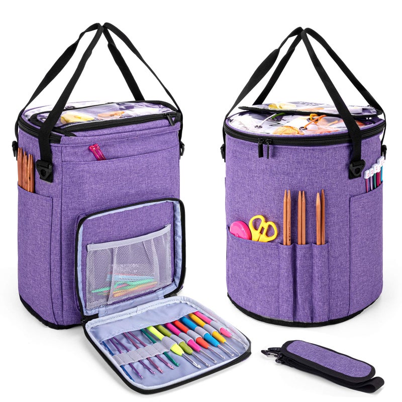 Teamoy Crochet Bags for Women, Yarn Storage Organizer, Knitting Project Bag for Knitting Needles and Hooks, Purple - Image 1